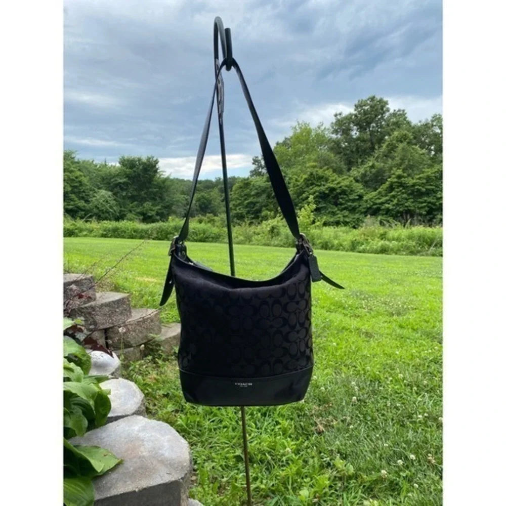 Coach Legacy Signature Duffle‎ Bag Black Jacquard Leather Shoulder Hobo Like New